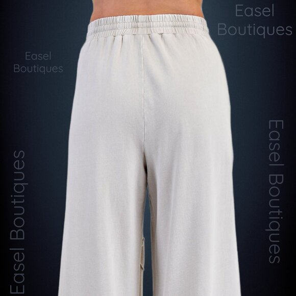 EASEL “Flower Path” Mineral Washed Pants Wide Leg Cozy Relax Fit Raw Seams, Hems - Picture 6 of 14